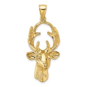 10k Yellow Gold Fine Jewelry Authentic 3-D Deer Head Necklace Charm Pendant